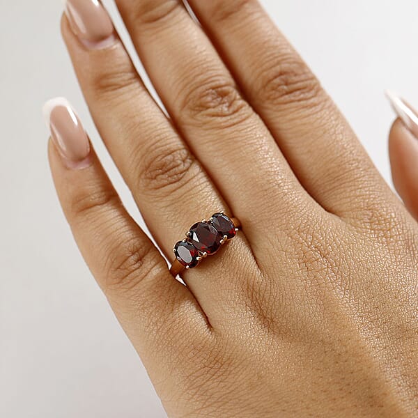 Shop Lc Luxoro Anthill Garnet Trilogy Ring In 10K Rose Gold 3.40 Ctw