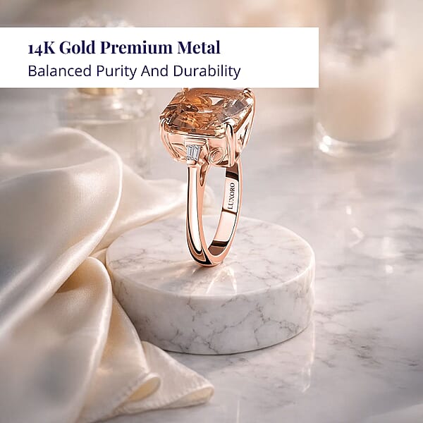 Shop Lc Luxoro Asscher Cut AAA Marropino Morganite And I3 Diamond 6.60 Ctw Ring In 14K Rose Gold 5.60 Grams