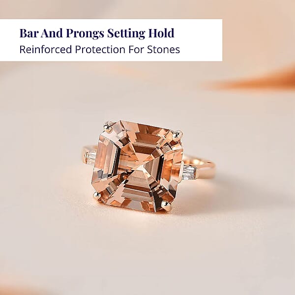 Shop Lc Luxoro Asscher Cut AAA Marropino Morganite And I3 Diamond 6.60 Ctw Ring In 14K Rose Gold 5.60 Grams