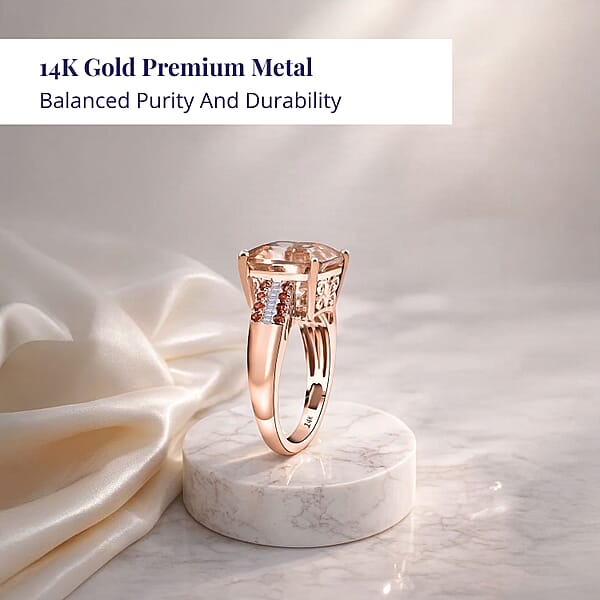 Shop Lc Luxoro Asscher Cut AAA Marropino Morganite Padparadscha Sapphire And I2 Diamond 6.20 Ctw Desert Rose Ring In 14K Rose Gold