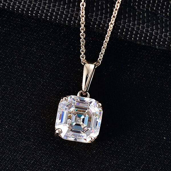 Shop Lc Luxoro Asscher Cut Premium Strontium Titanate 5.40 Ctw Classic Solitaire Pendant Necklace 20 Inches In 10K Yellow Gold