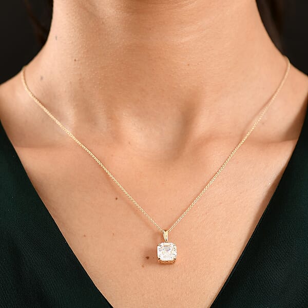 Shop Lc Luxoro Asscher Cut Premium Strontium Titanate 5.40 Ctw Classic Solitaire Pendant Necklace 20 Inches In 10K Yellow Gold