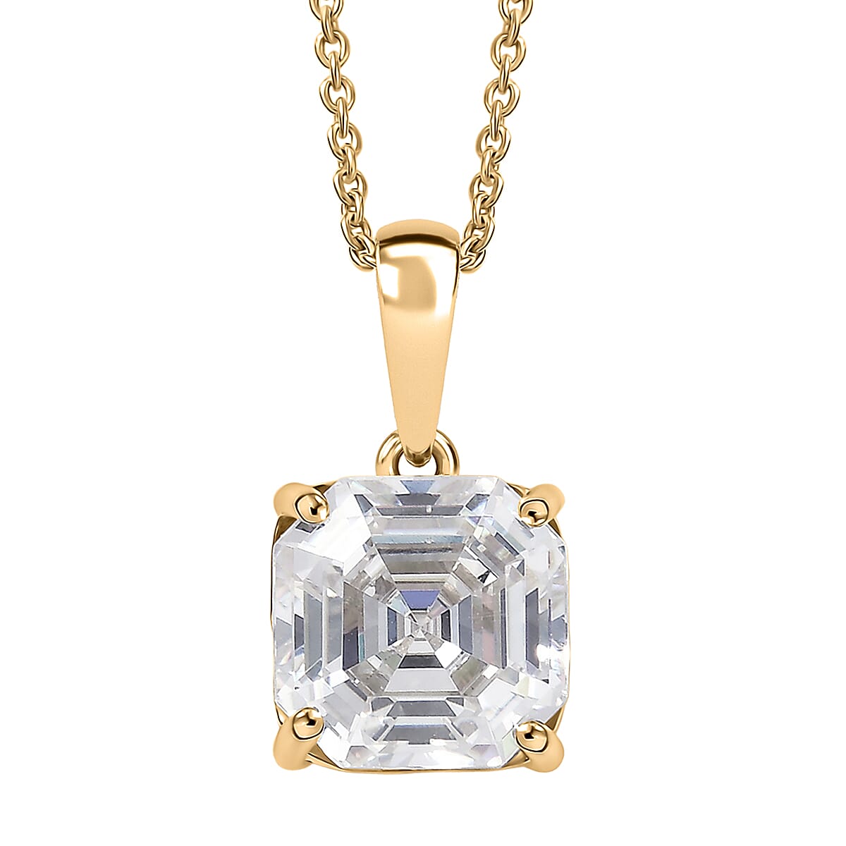 shop lc Luxoro Asscher Cut Premium Strontium Titanate 5.40 ctw Classic Solitaire Pendant Necklace 20 Inches in 10K Yellow Gold