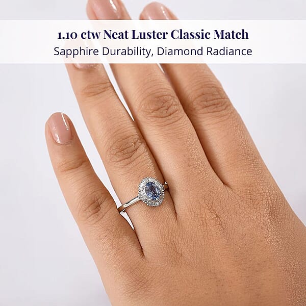 Shop Lc Luxoro Ceylon Blue Sapphire Diamond Ring In 10K White Gold 1.10 Ctw