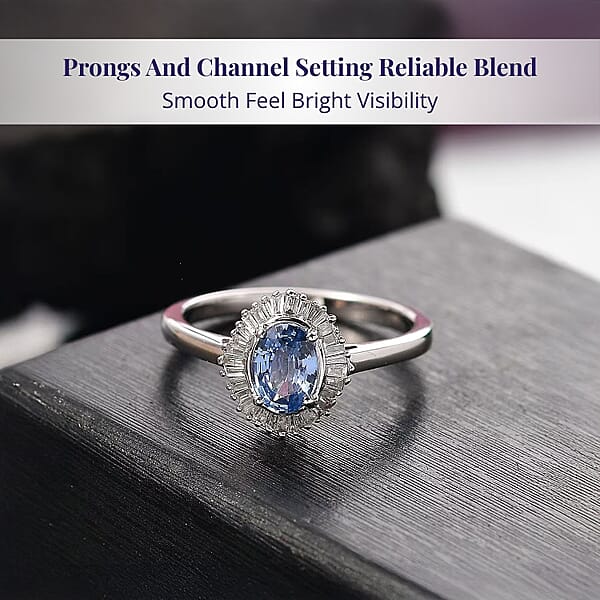 Shop Lc Luxoro Ceylon Blue Sapphire Diamond Ring In 10K White Gold 1.10 Ctw
