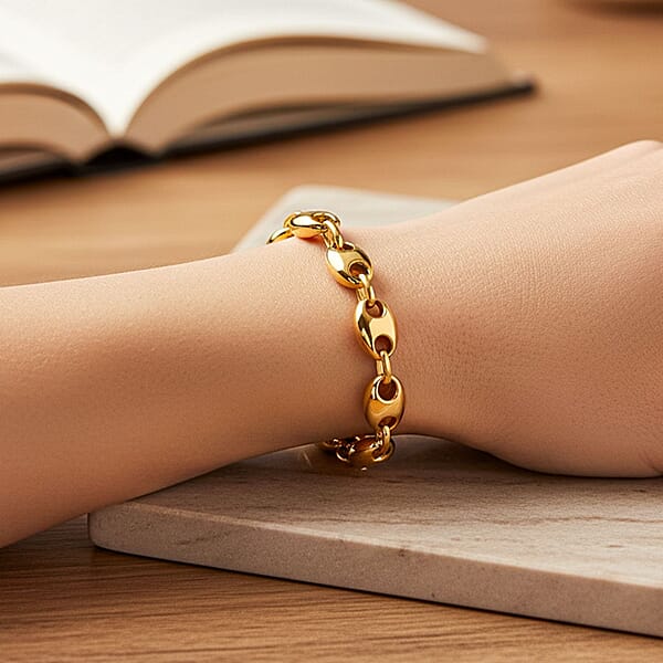 Shop Lc Luxoro Coffee Bean Link Chain Bracelet In 10K Yellow Gold (7.25 In) 7 Grams