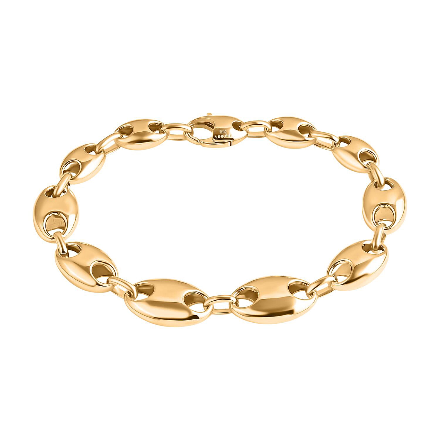shop lc Luxoro Coffee Bean Link Chain Bracelet in 10K Yellow Gold (7.25 In) 7 Grams