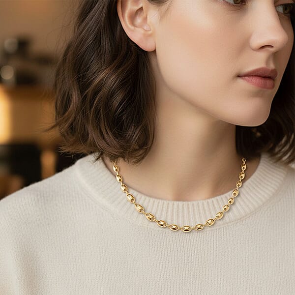 Shop Lc Luxoro Coffee Bean Link Chain Necklace In 10K Yellow Gold 15.70 Grams 18 Inches