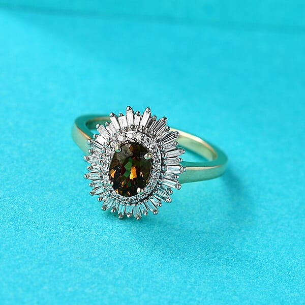 Shop Lc Luxoro Golden Turkizite White Diamond Sunburst Halo Ring In 10K Yellow Gold 1.30 Ctw