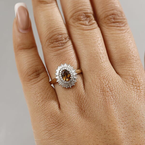 Shop Lc Luxoro Golden Turkizite White Diamond Sunburst Halo Ring In 10K Yellow Gold 1.30 Ctw