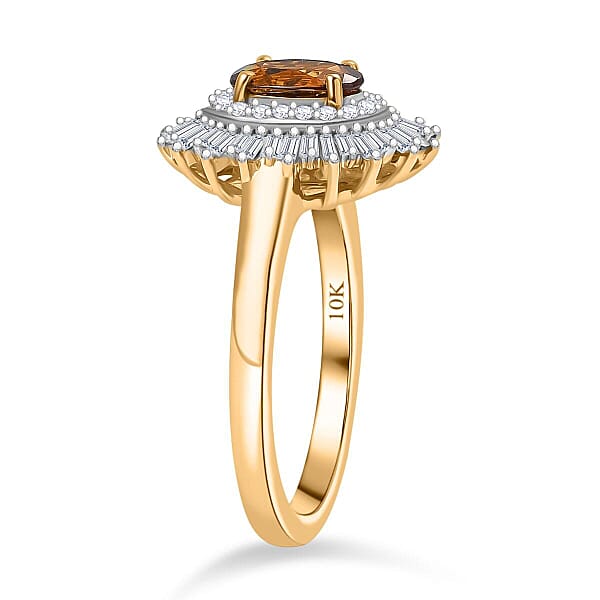 Shop Lc Luxoro Golden Turkizite White Diamond Sunburst Halo Ring In 10K Yellow Gold 1.30 Ctw
