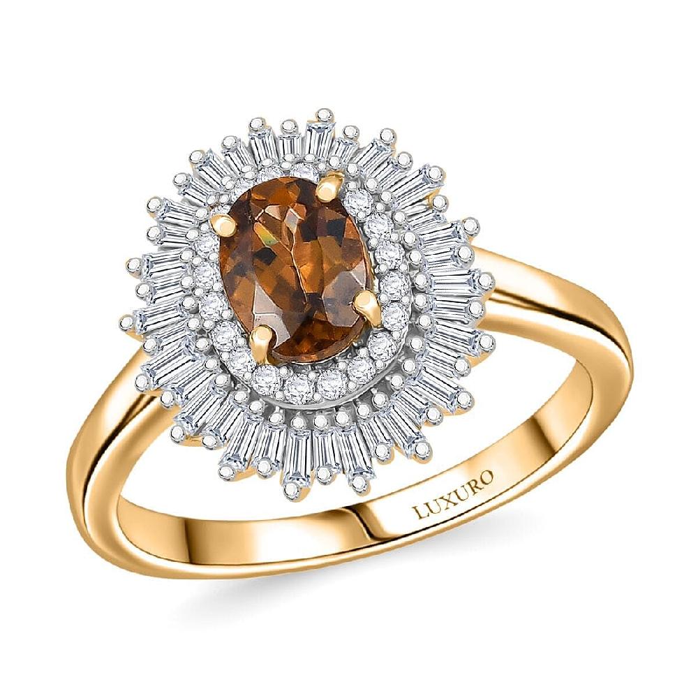 shop lc Luxoro Golden Turkizite White Diamond Sunburst Halo Ring in 10K Yellow Gold 1.30 ctw