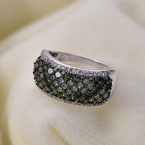 Shop Lc Luxoro Green And Diamond (SI) 1.50 Ctw Honeycomb Luxe Ring In 10K White Gold