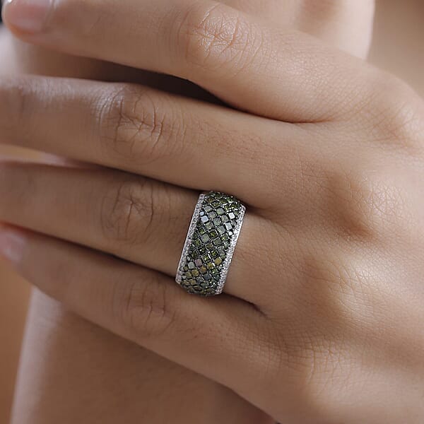 Shop Lc Luxoro Green And Diamond (SI) 1.50 Ctw Honeycomb Luxe Ring In 10K White Gold