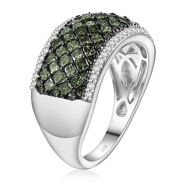 Shop Lc Luxoro Green And Diamond (SI) 1.50 Ctw Honeycomb Luxe Ring In 10K White Gold