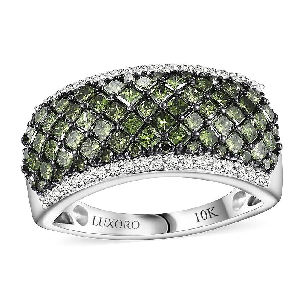 shop lc Luxoro Green and Diamond (SI) 1.50 ctw Honeycomb Luxe Ring in 10K White Gold