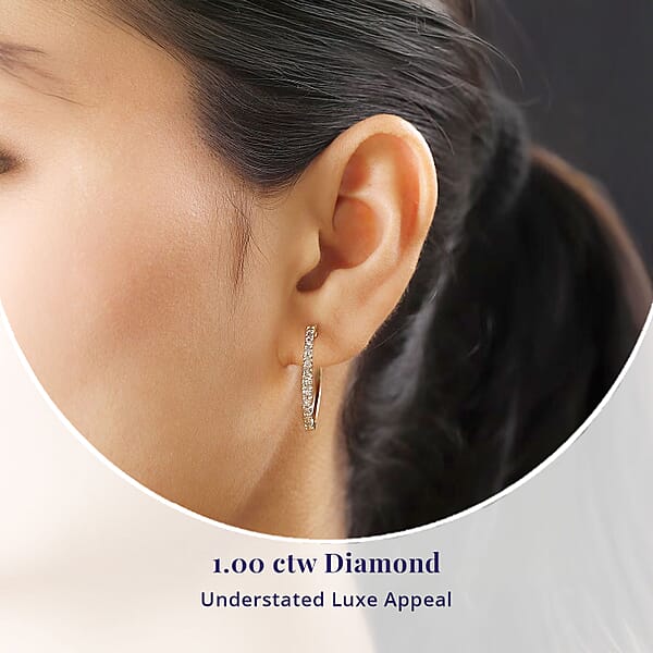 Shop Lc Luxoro Natural Champagne Diamond 1.00 Ctw Hoop Earrings In 10K Rose Gold