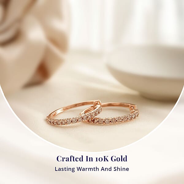 Shop Lc Luxoro Natural Champagne Diamond 1.00 Ctw Hoop Earrings In 10K Rose Gold