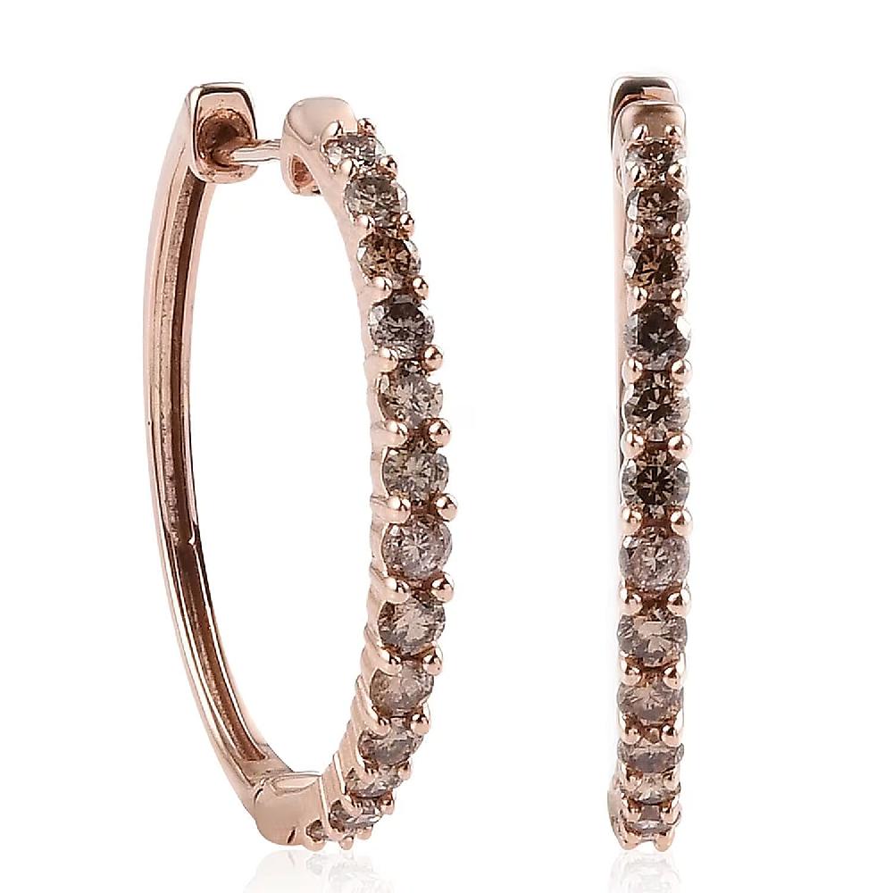 shop lc Luxoro Natural Champagne Diamond 1.00 ctw Hoop Earrings in 10K Rose Gold