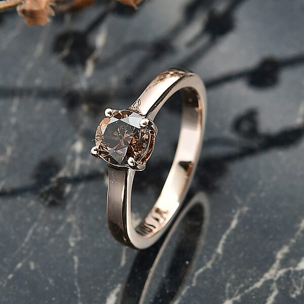 Shop Lc Luxoro Natural Champagne Diamond I2 1.00 Ctw Solitaire Ring In 10K Rose Gold