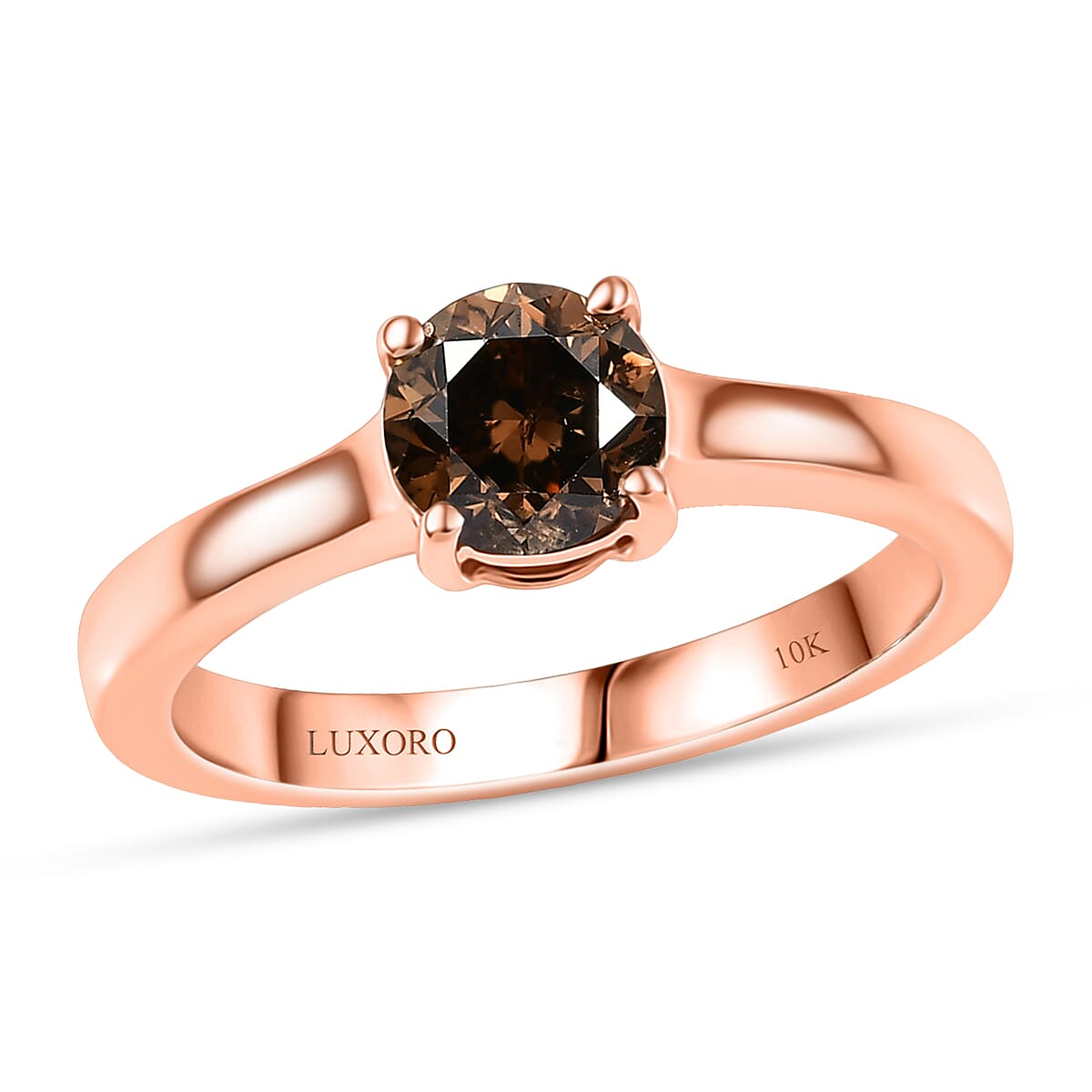 shop lc Luxoro Natural Champagne Diamond I2 1.00 ctw Solitaire Ring in 10K Rose Gold