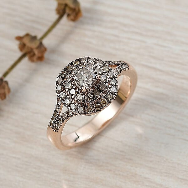 Shop Lc Luxoro Natural Champagne Diamond (I2) Ring In 10K Rose Gold 1.00 Ctw