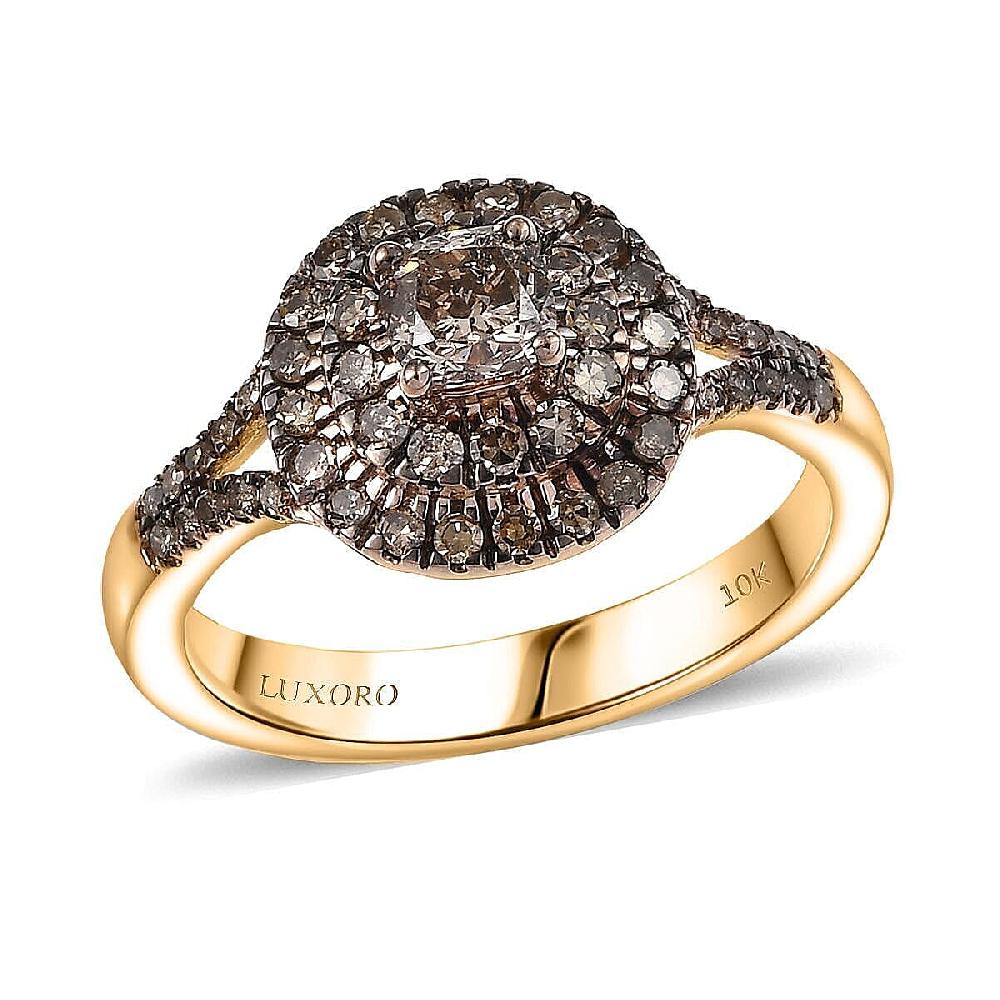 shop lc Luxoro Natural Champagne Diamond (I2) Ring in 10K Rose Gold 1.00 ctw