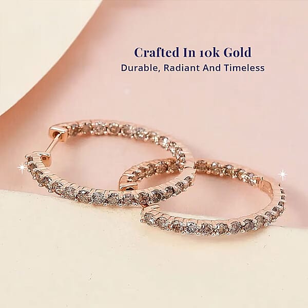 Shop Lc Luxoro Natural Champagne Diamond I3 2.00 Ctw Inside Out Hoop Earrings In 10K Rose Gold