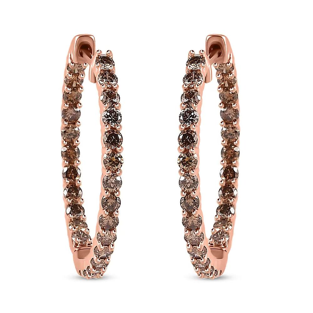 shop lc Luxoro Natural Champagne Diamond I3 2.00 ctw Inside Out Hoop Earrings in 10K Rose Gold