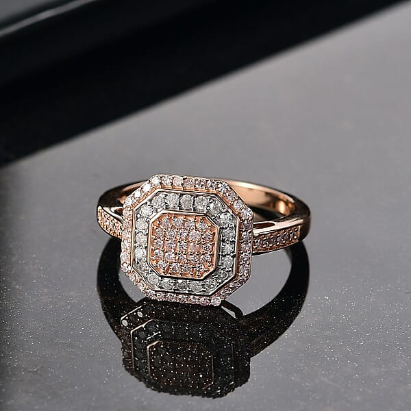 Shop Lc Luxoro Natural Pink And White Diamond I2 0.50 Ctw Art Deco Ring In 10K Rose Gold
