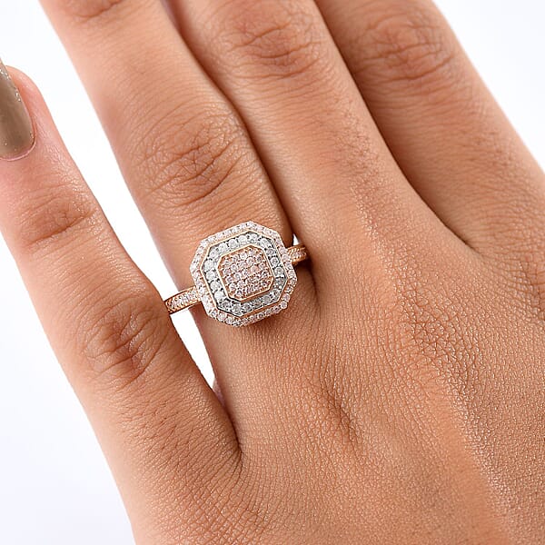 Shop Lc Luxoro Natural Pink And White Diamond I2 0.50 Ctw Art Deco Ring In 10K Rose Gold