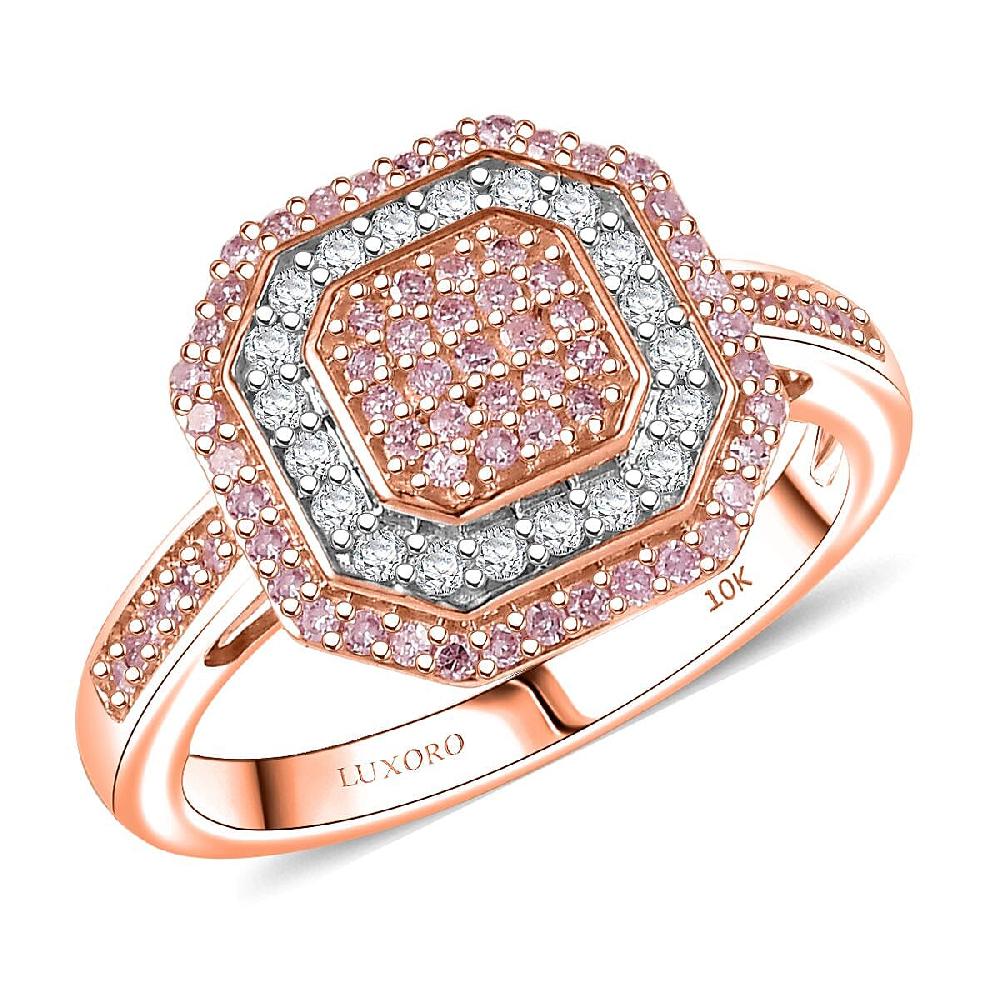 shop lc Luxoro Natural Pink and White Diamond I2 0.50 ctw Art Deco Ring in 10K Rose Gold