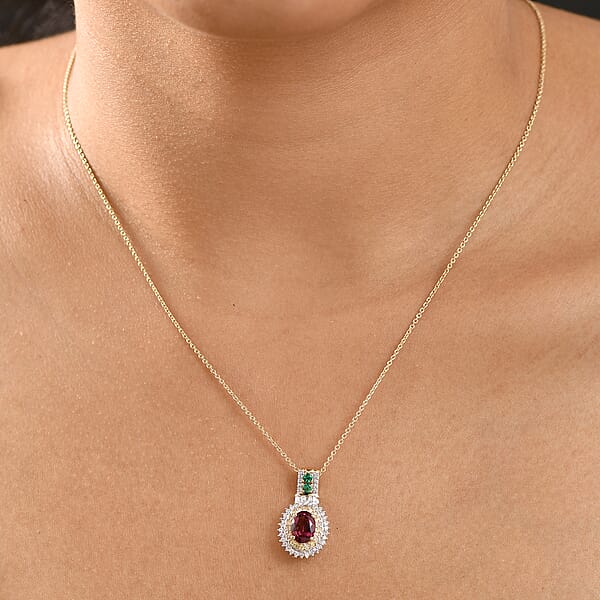 Shop Lc Luxoro Ouro Fino Rubellite Colombian Emerald Natural Yellow And White Diamond I2 1.85 Ctw Pendant Necklace In 10K Yellow Gold 20 Inches