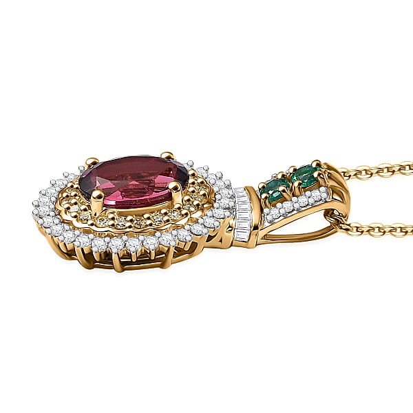 Shop Lc Luxoro Ouro Fino Rubellite Colombian Emerald Natural Yellow And White Diamond I2 1.85 Ctw Pendant Necklace In 10K Yellow Gold 20 Inches