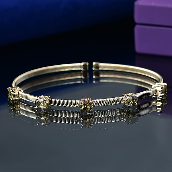 Shop Lc Luxoro Premium Ambanja Demantoid Garnet 2.35 Ctw 5 Elements Of Earth Adjustable Bangle Bracelet In 10K Yellow Gold 4.22 Grams