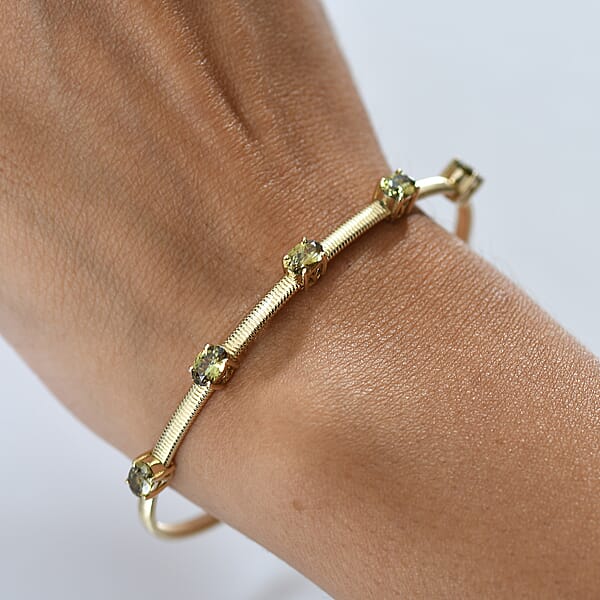 Shop Lc Luxoro Premium Ambanja Demantoid Garnet 2.35 Ctw 5 Elements Of Earth Adjustable Bangle Bracelet In 10K Yellow Gold 4.22 Grams