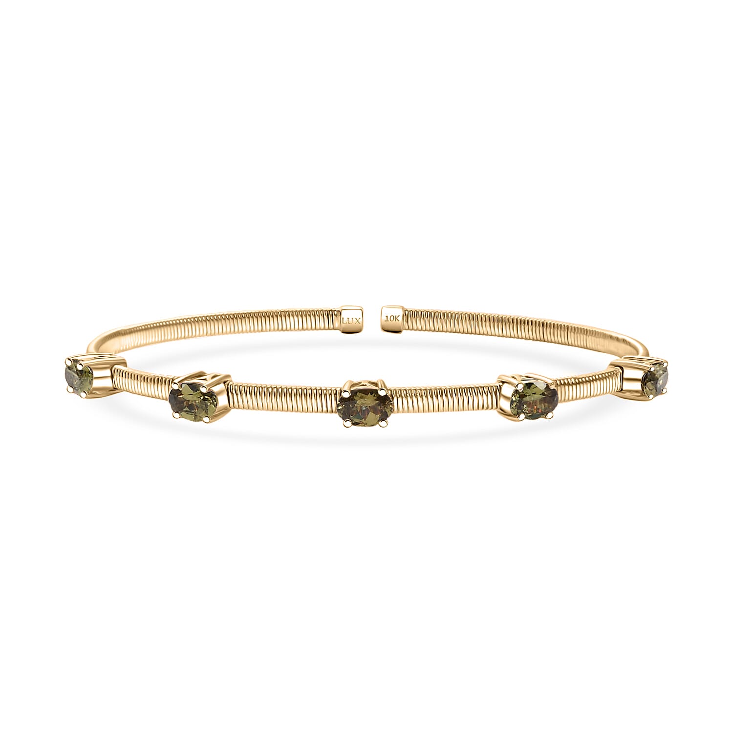 shop lc Luxoro Premium Ambanja Demantoid Garnet 2.35 ctw 5 Elements of Earth Adjustable Bangle Bracelet in 10K Yellow Gold 4.22 Grams