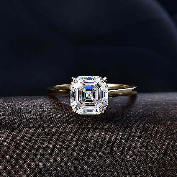 Shop Lc Luxoro Premium Asscher Cut Strontium Titanate 5.40 Ctw Golden Prism Ring In 10K Yellow Gold