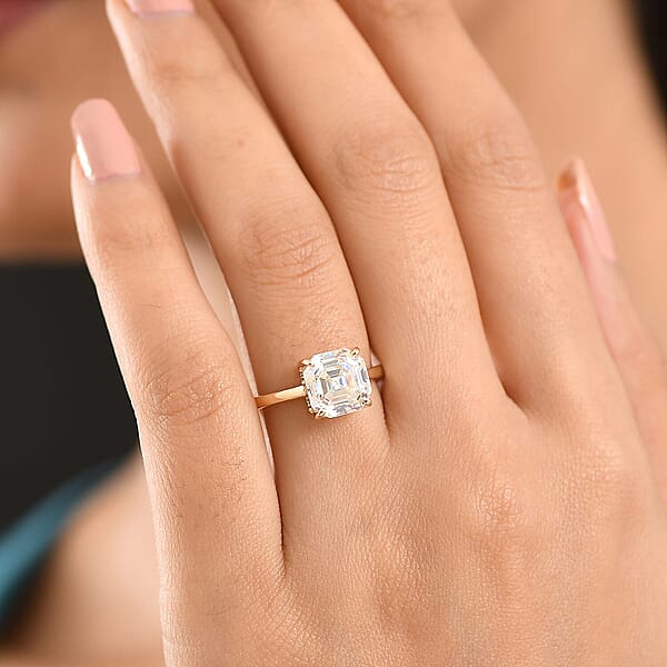 Shop Lc Luxoro Premium Asscher Cut Strontium Titanate 5.40 Ctw Golden Prism Ring In 10K Yellow Gold