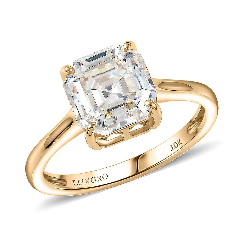 shop lc Luxoro Premium Asscher Cut Strontium Titanate 5.40 ctw Golden Prism Ring in 10K Yellow Gold