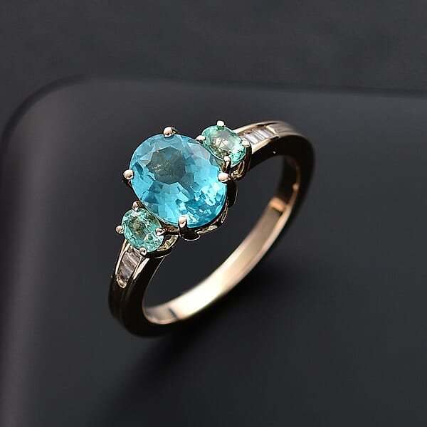 Shop Lc Luxoro Premium Blue Apatite Boyaca Colombian Emerald And Diamond I2 2.65 Ctw Ring In 10K Yellow Gold