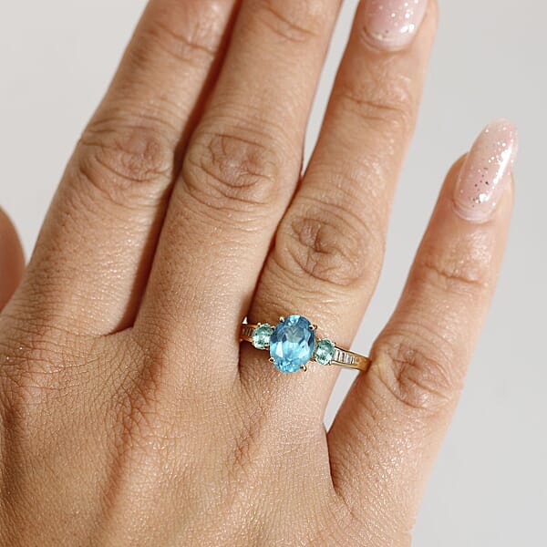 Shop Lc Luxoro Premium Blue Apatite Boyaca Colombian Emerald And Diamond I2 2.65 Ctw Ring In 10K Yellow Gold