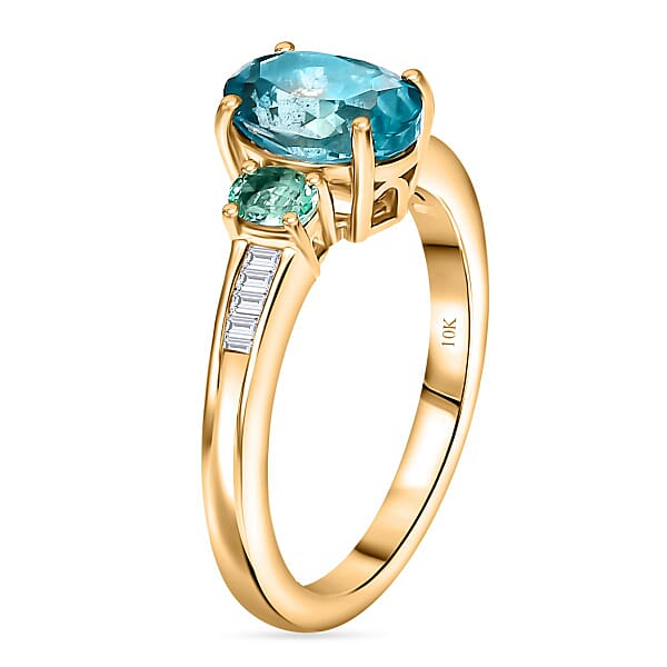 Shop Lc Luxoro Premium Blue Apatite Boyaca Colombian Emerald And Diamond I2 2.65 Ctw Ring In 10K Yellow Gold