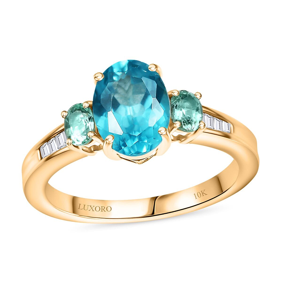 shop lc Luxoro Premium Blue Apatite Boyaca Colombian Emerald and Diamond I2 2.65 ctw Ring in 10K Yellow Gold