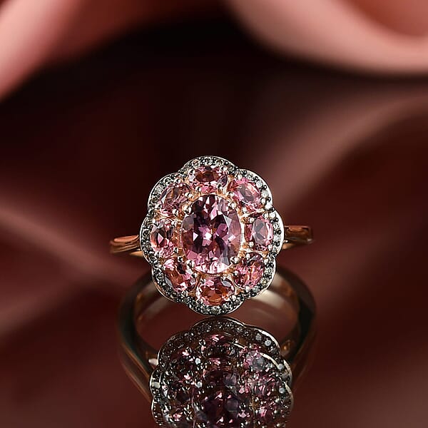 Shop Lc Luxoro Premium Blush Tourmaline And Natural Champagne Diamond 2.80 Ctw Blush Bloom Ring In 10K Rose Gold