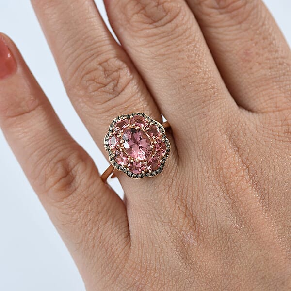 Shop Lc Luxoro Premium Blush Tourmaline And Natural Champagne Diamond 2.80 Ctw Blush Bloom Ring In 10K Rose Gold