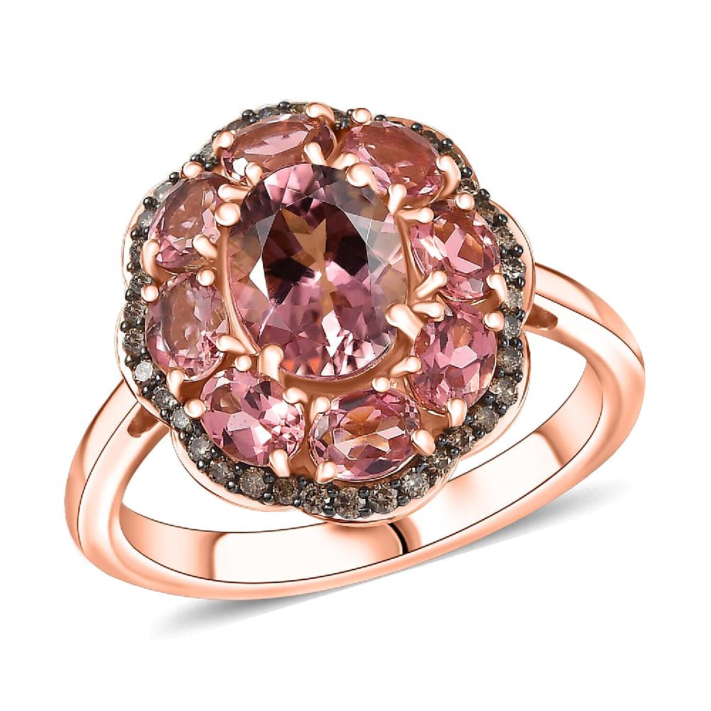 shop lc Luxoro Premium Blush Tourmaline and Natural Champagne Diamond 2.80 ctw Blush Bloom Ring in 10K Rose Gold