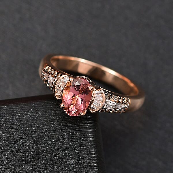 Shop Lc Luxoro Premium Blush Tourmaline I2 Natural Champagne And White Diamond 1.00 Ctw Empress Bloom Ring In 10K Rose Gold