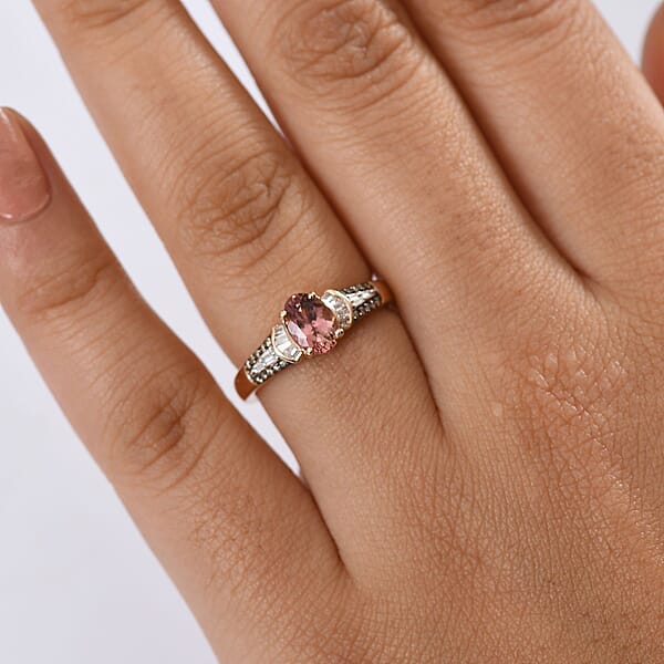 Shop Lc Luxoro Premium Blush Tourmaline I2 Natural Champagne And White Diamond 1.00 Ctw Empress Bloom Ring In 10K Rose Gold