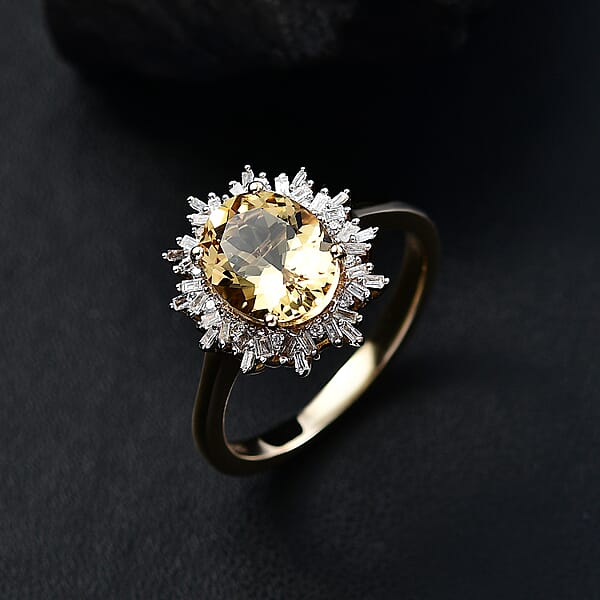 Shop Lc Luxoro Premium Brazilian Heliodor And I2 Diamond 2.85 Ctw Sunburst Ring In 10K Yellow Gold